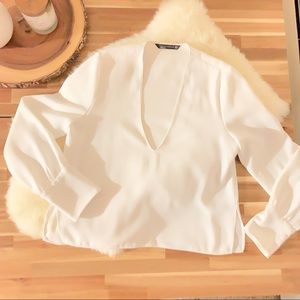 Zara Woman Plunging Neckline white blouse